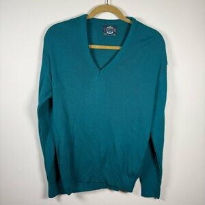 Vintage Jantzen Blue V-Neck Sweater Lightweight Knit Size Medium Pullover
